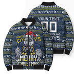Personalized Cowboys Christmas Bomber Puffer Jacket Australian Rugby Fans - Pixelated Ugly Xmas Pattern Mascot Santa