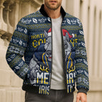Personalized Cowboys Christmas Bomber Puffer Jacket Australian Rugby Fans - Pixelated Ugly Xmas Pattern Mascot Santa