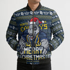 Personalized Cowboys Christmas Bomber Puffer Jacket Australian Rugby Fans - Pixelated Ugly Xmas Pattern Mascot Santa