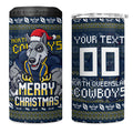 Personalized Cowboys Christmas 4 in 1 Can Cooler Tumbler Australian Rugby Fans - Pixelated Ugly Xmas Pattern Mascot Santa