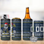 Personalized Cowboys Christmas 4 in 1 Can Cooler Tumbler Australian Rugby Fans - Pixelated Ugly Xmas Pattern Mascot Santa