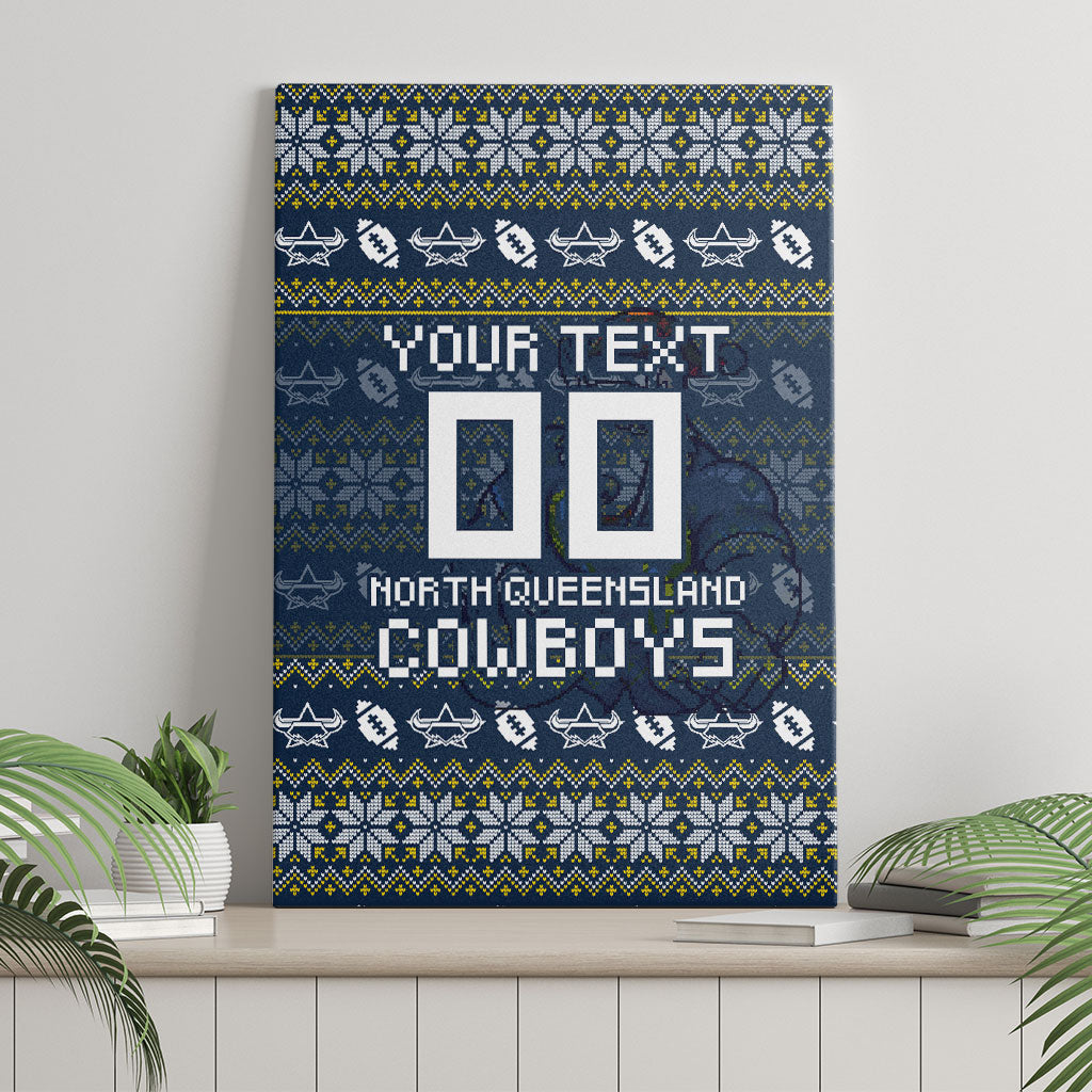 Personalized Cowboys Christmas Canvas Wall Art Australian Rugby Fans - Pixelated Ugly Xmas Pattern Mascot Santa