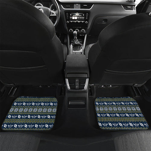 Personalized Cowboys Christmas Car Mats Australian Rugby Fans - Pixelated Ugly Xmas Pattern Mascot Santa