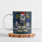 Personalized Cowboys Christmas Ceramic Mug Australian Rugby Fans - Pixelated Ugly Xmas Pattern Mascot Santa