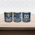 Personalized Cowboys Christmas Ceramic Mug Australian Rugby Fans - Pixelated Ugly Xmas Pattern Mascot Santa