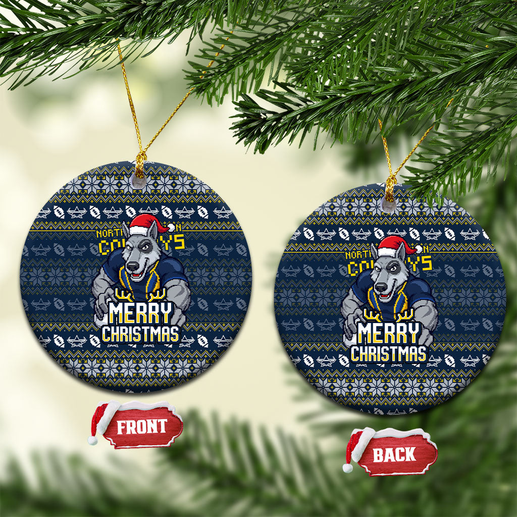 Cowboys Christmas Ceramic Ornament Australian Rugby Fans - Pixelated Ugly Xmas Pattern Mascot Santa