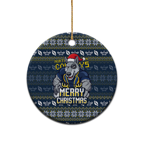 Cowboys Christmas Ceramic Ornament Australian Rugby Fans - Pixelated Ugly Xmas Pattern Mascot Santa