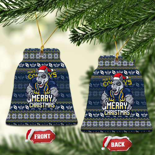 Cowboys Christmas Ceramic Ornament Australian Rugby Fans - Pixelated Ugly Xmas Pattern Mascot Santa