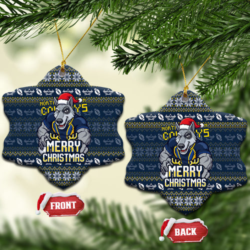 Cowboys Christmas Ceramic Ornament Australian Rugby Fans - Pixelated Ugly Xmas Pattern Mascot Santa
