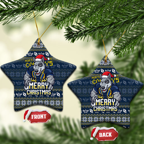 Cowboys Christmas Ceramic Ornament Australian Rugby Fans - Pixelated Ugly Xmas Pattern Mascot Santa