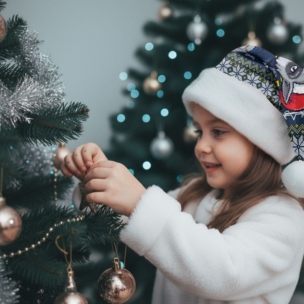 Cowboys Christmas Santa Hat Australian Rugby Fans - Pixelated Ugly Xmas Pattern Mascot Santa