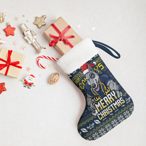 Cowboys Christmas Stocking Australian Rugby Fans - Pixelated Ugly Xmas Pattern Mascot Santa