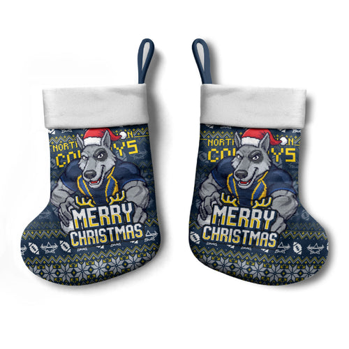 Cowboys Christmas Stocking Australian Rugby Fans - Pixelated Ugly Xmas Pattern Mascot Santa