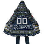 Personalized Cowboys Christmas Cloak Australian Rugby Fans - Pixelated Ugly Xmas Pattern Mascot Santa