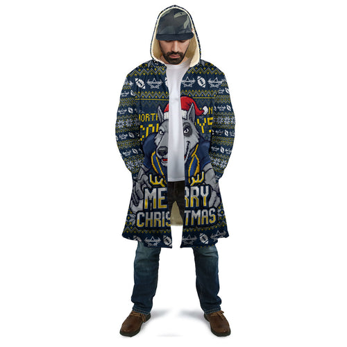 Personalized Cowboys Christmas Cloak Australian Rugby Fans - Pixelated Ugly Xmas Pattern Mascot Santa