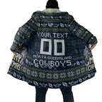 Personalized Cowboys Christmas Cloak Australian Rugby Fans - Pixelated Ugly Xmas Pattern Mascot Santa