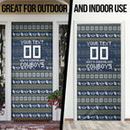 Personalized Cowboys Christmas Door Cover Australian Rugby Fans - Pixelated Ugly Xmas Pattern Mascot Santa
