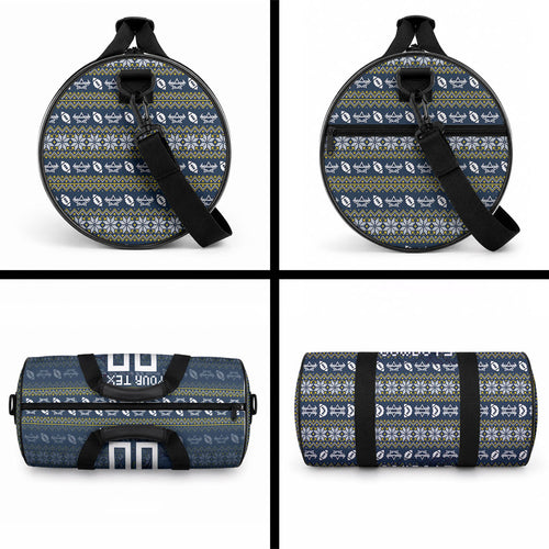 Personalized Cowboys Christmas Duffle Bag Australian Rugby Fans - Pixelated Ugly Xmas Pattern Mascot Santa