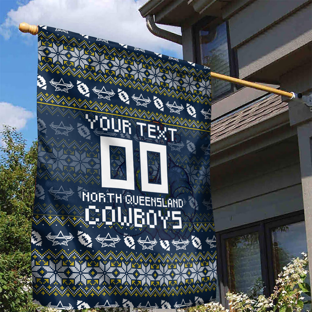 Personalized Cowboys Christmas Garden Flag Australian Rugby Fans - Pixelated Ugly Xmas Pattern Mascot Santa
