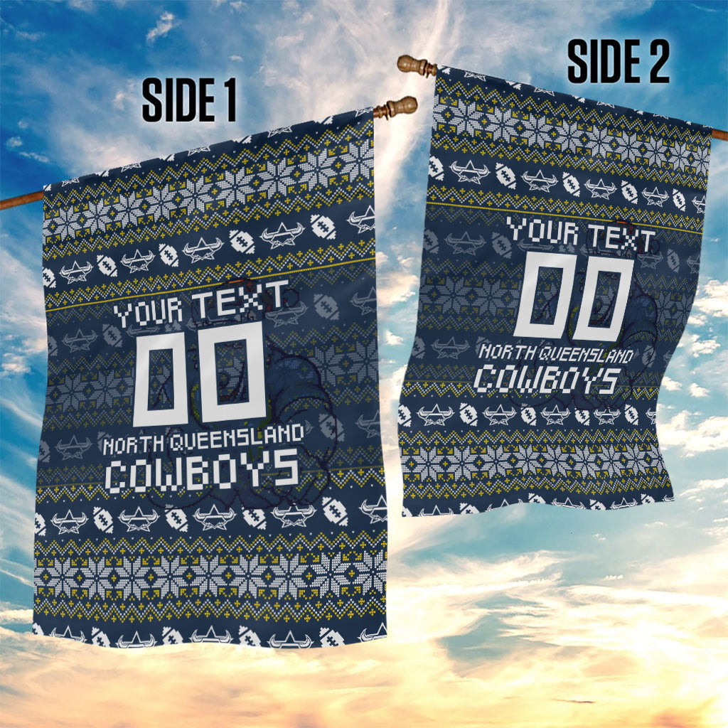 Personalized Cowboys Christmas Garden Flag Australian Rugby Fans - Pixelated Ugly Xmas Pattern Mascot Santa
