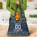 Personalized Cowboys Christmas Grocery Bag Australian Rugby Fans - Pixelated Ugly Xmas Pattern Mascot Santa