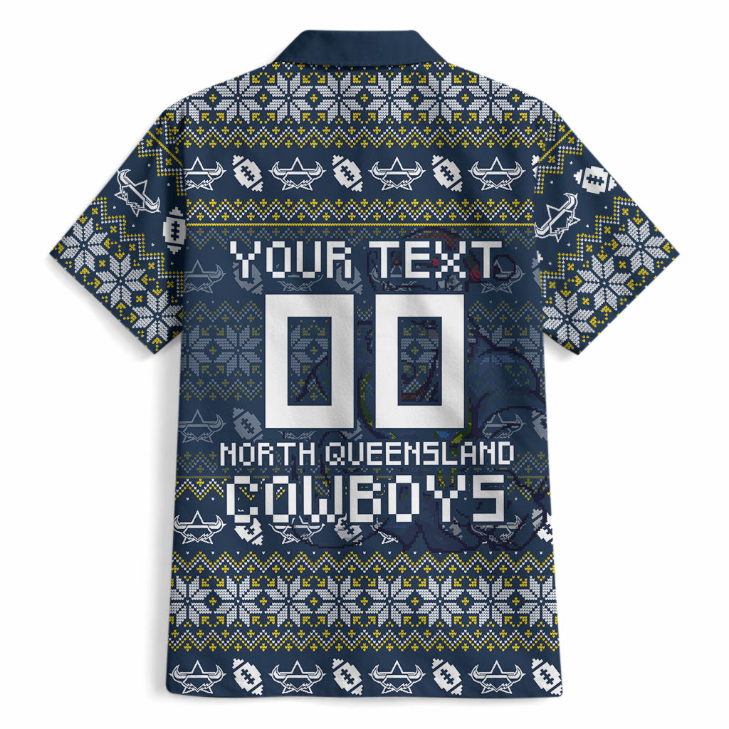 Personalized Cowboys Christmas Hawaiian Shirt Australian Rugby Fans - Pixelated Ugly Xmas Pattern Mascot Santa