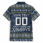Personalized Cowboys Christmas Hawaiian Shirt Australian Rugby Fans - Pixelated Ugly Xmas Pattern Mascot Santa