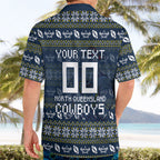 Personalized Cowboys Christmas Hawaiian Shirt Australian Rugby Fans - Pixelated Ugly Xmas Pattern Mascot Santa