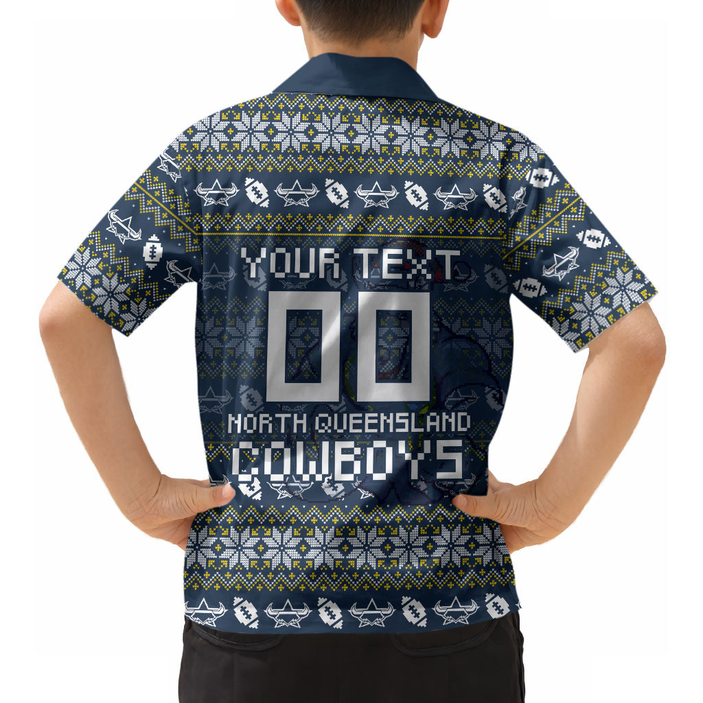 Personalized Cowboys Christmas Hawaiian Shirt Australian Rugby Fans - Pixelated Ugly Xmas Pattern Mascot Santa