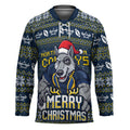 Personalized Cowboys Christmas Hockey Jersey Australian Rugby Fans - Pixelated Ugly Xmas Pattern Mascot Santa