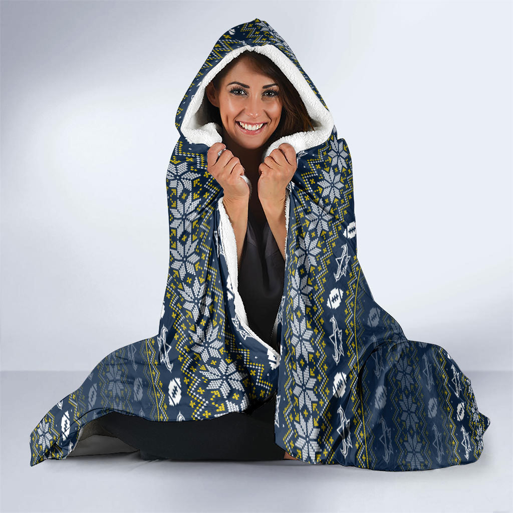 Personalized Cowboys Christmas Hooded Blanket Australian Rugby Fans - Pixelated Ugly Xmas Pattern Mascot Santa