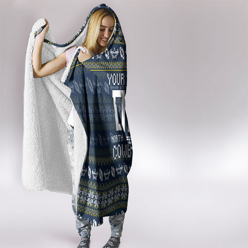 Personalized Cowboys Christmas Hooded Blanket Australian Rugby Fans - Pixelated Ugly Xmas Pattern Mascot Santa