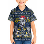 Personalized Cowboys Christmas Kid Hawaiian Shirt Australian Rugby Fans - Pixelated Ugly Xmas Pattern Mascot Santa