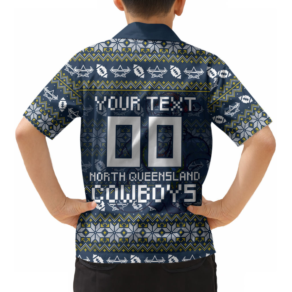 Personalized Cowboys Christmas Kid Hawaiian Shirt Australian Rugby Fans - Pixelated Ugly Xmas Pattern Mascot Santa
