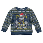 Personalized Cowboys Christmas Kid Ugly Christmas Sweater Australian Rugby Fans - Pixelated Ugly Xmas Pattern Mascot Santa