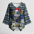Personalized Cowboys Christmas Kimono Sleeve Blouse Australian Rugby Fans - Pixelated Ugly Xmas Pattern Mascot Santa