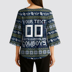 Personalized Cowboys Christmas Kimono Sleeve Blouse Australian Rugby Fans - Pixelated Ugly Xmas Pattern Mascot Santa