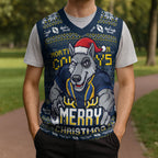 Personalized Cowboys Christmas Knitted V-Neck Vest Australian Rugby Fans - Pixelated Ugly Xmas Pattern Mascot Santa