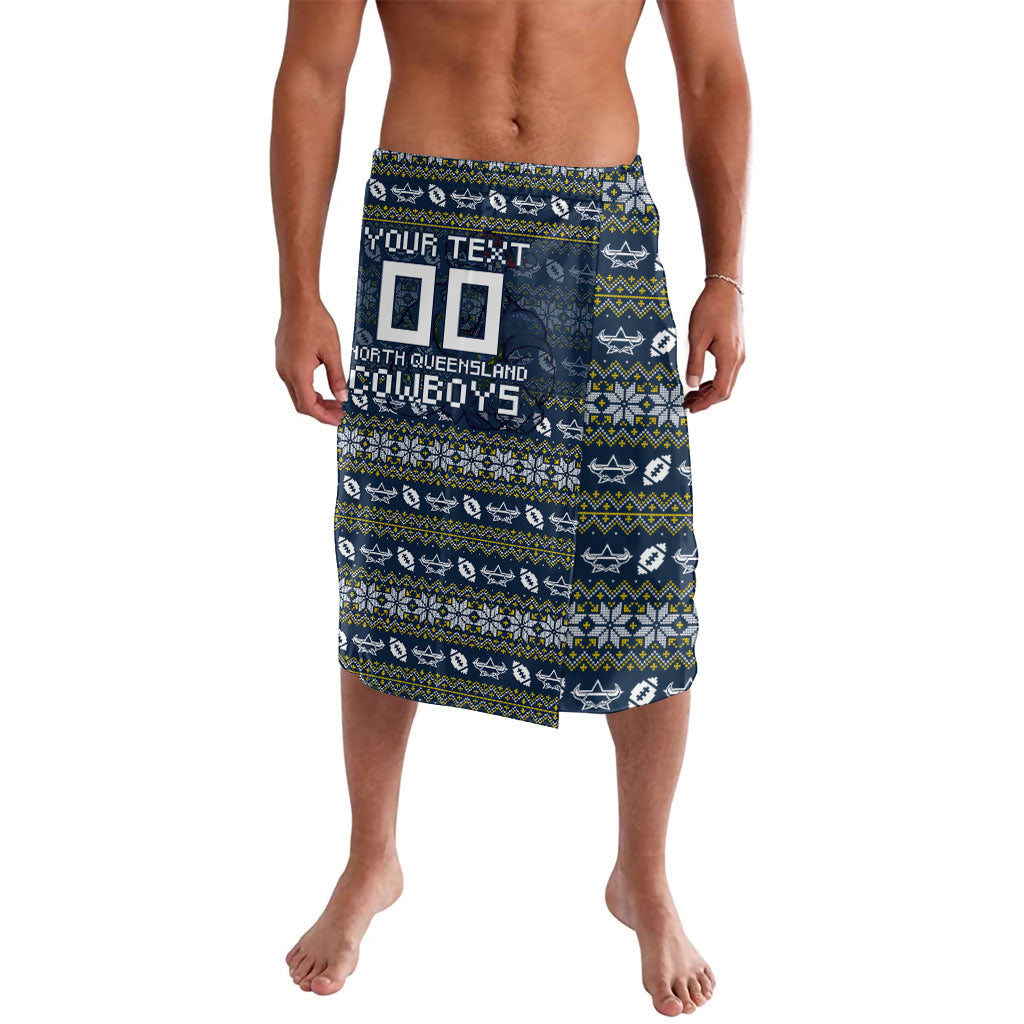 Personalized Cowboys Christmas Lavalava Australian Rugby Fans - Pixelated Ugly Xmas Pattern Mascot Santa
