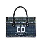Personalized Cowboys Christmas Leather Bag Australian Rugby Fans - Pixelated Ugly Xmas Pattern Mascot Santa