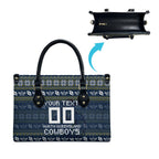 Personalized Cowboys Christmas Leather Bag Australian Rugby Fans - Pixelated Ugly Xmas Pattern Mascot Santa