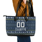 Personalized Cowboys Christmas Leather Tote Bag Australian Rugby Fans - Pixelated Ugly Xmas Pattern Mascot Santa
