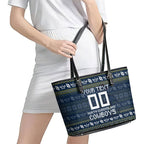 Personalized Cowboys Christmas Leather Tote Bag Australian Rugby Fans - Pixelated Ugly Xmas Pattern Mascot Santa