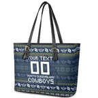 Personalized Cowboys Christmas Leather Tote Bag Australian Rugby Fans - Pixelated Ugly Xmas Pattern Mascot Santa