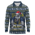 Personalized Cowboys Christmas Long Sleeve Polo Shirt Australian Rugby Fans - Pixelated Ugly Xmas Pattern Mascot Santa