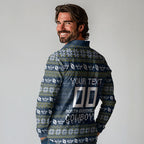 Personalized Cowboys Christmas Long Sleeve Polo Shirt Australian Rugby Fans - Pixelated Ugly Xmas Pattern Mascot Santa