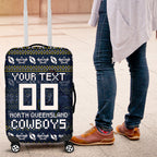 Personalized Cowboys Christmas Luggage Cover Australian Rugby Fans - Pixelated Ugly Xmas Pattern Mascot Santa