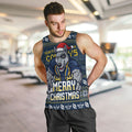 Personalized Cowboys Christmas Men Tank Top Australian Rugby Fans - Pixelated Ugly Xmas Pattern Mascot Santa