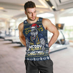 Personalized Cowboys Christmas Men Tank Top Australian Rugby Fans - Pixelated Ugly Xmas Pattern Mascot Santa