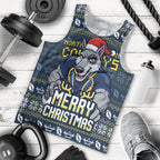 Personalized Cowboys Christmas Men Tank Top Australian Rugby Fans - Pixelated Ugly Xmas Pattern Mascot Santa